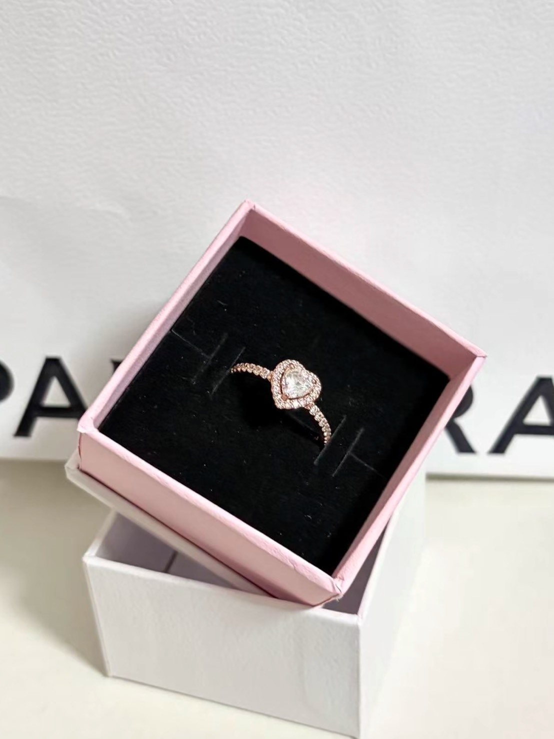 PANDORA 潘朵拉 帶鑽 心型 玫瑰金 戒指