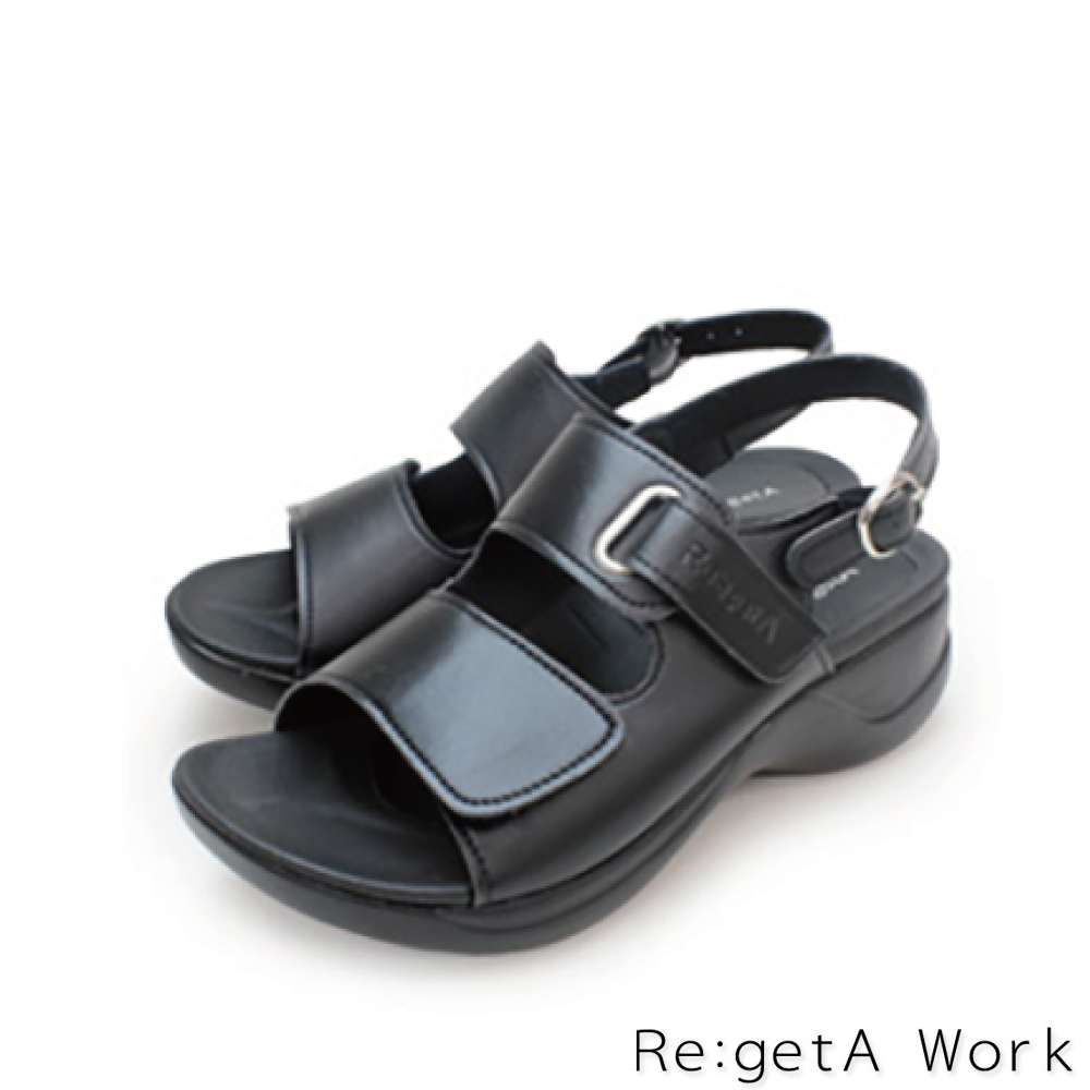 大阪樂步健康鞋 Re:getA Work魔鬼氈後帶涼鞋-女RW1001(BLK-黑色)