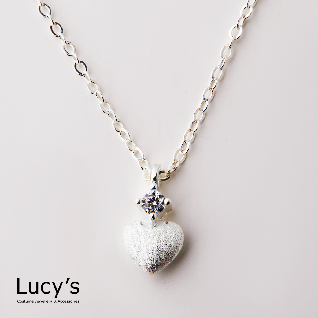 925純銀 霧面心光 項鍊 (128452)