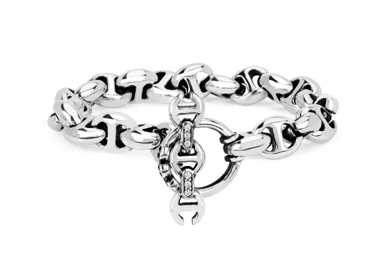 10MM Open Link Bracelet - Sterling Silver with Diamonds HB061
