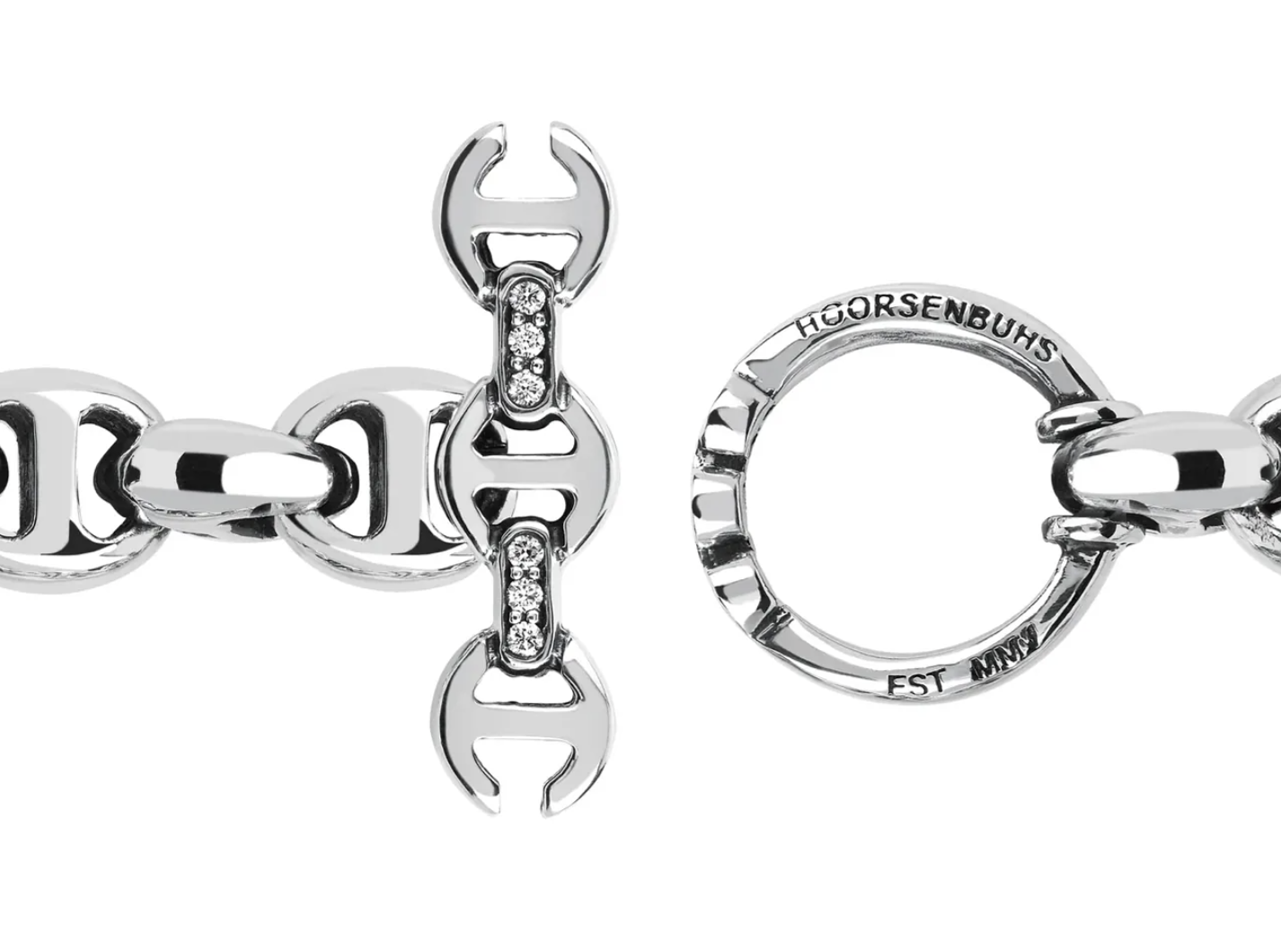 10MM Open Link Bracelet - Sterling Silver with Diamonds HB061