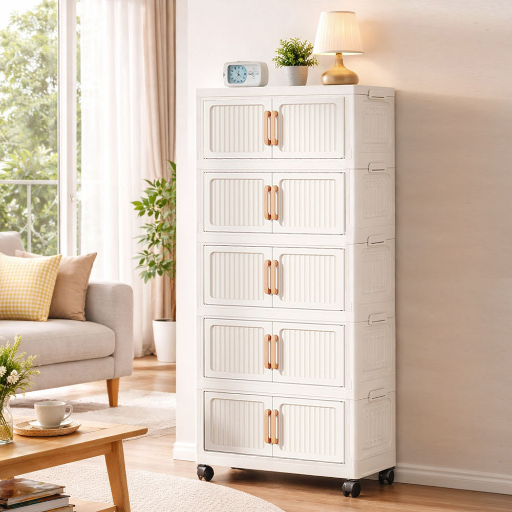 【AOTTO】58面寬五層摺疊附輪雙開門收納櫃(AC-058)