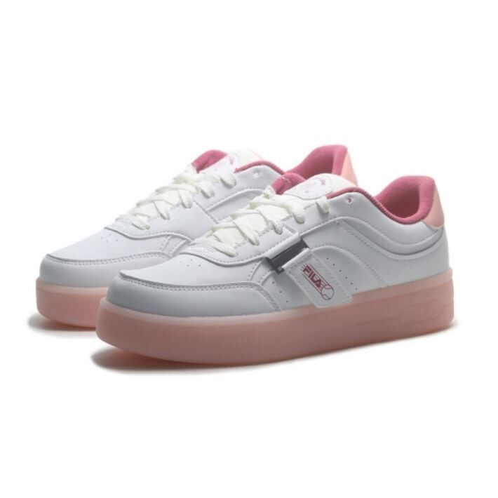 【下殺↘ $1290】FILA 休閒鞋 JELLY 白粉紅 果凍底 復古 緞帶 女 5C336Y155