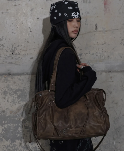 FANCY CLUB Belted Washing Leather Bag