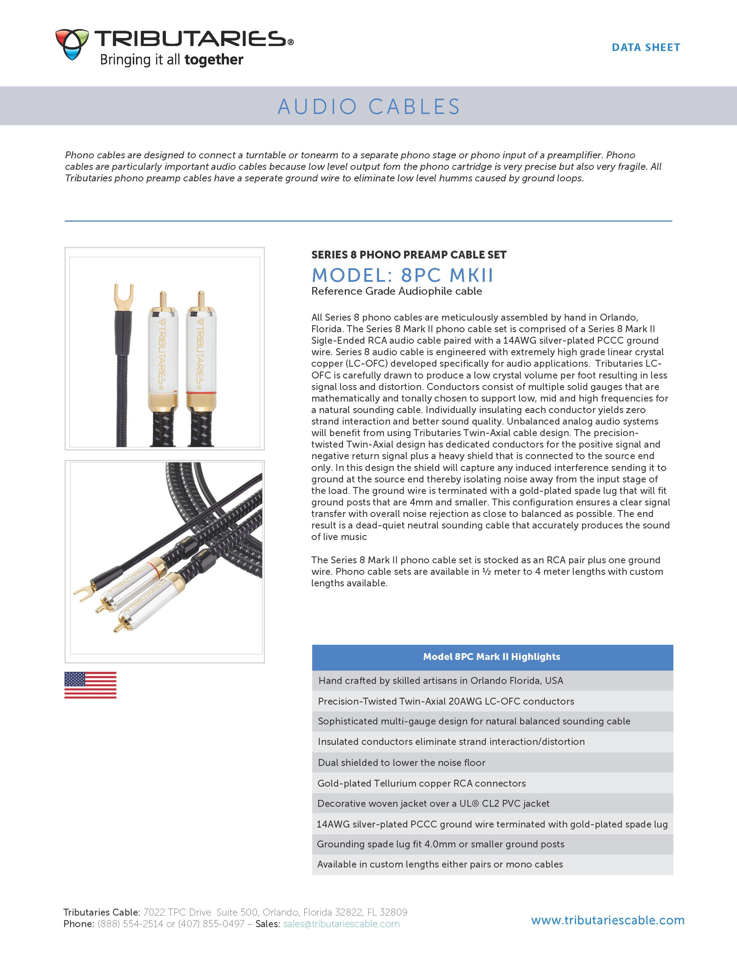 Tributaries 8PC MKII Phono Analog Audio Cable Sales Sheet 2