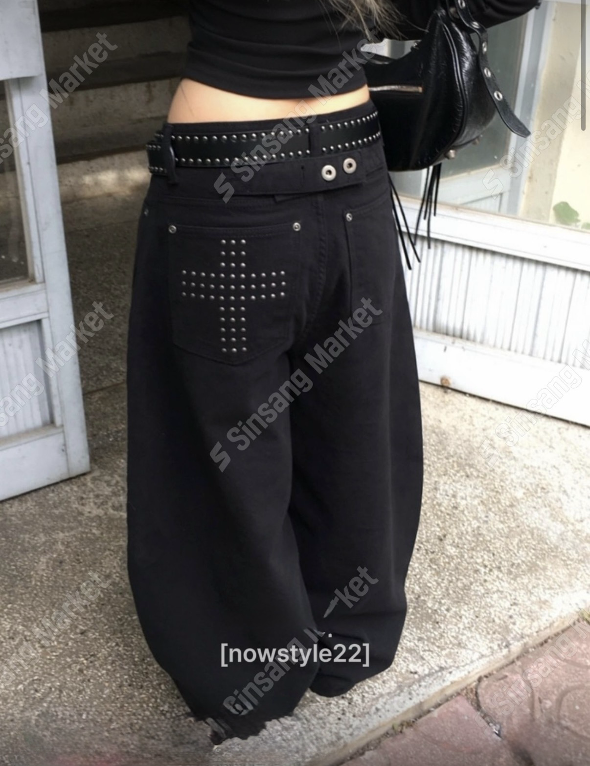 街頭風簡約鉚釘牛仔褲 兩色入
