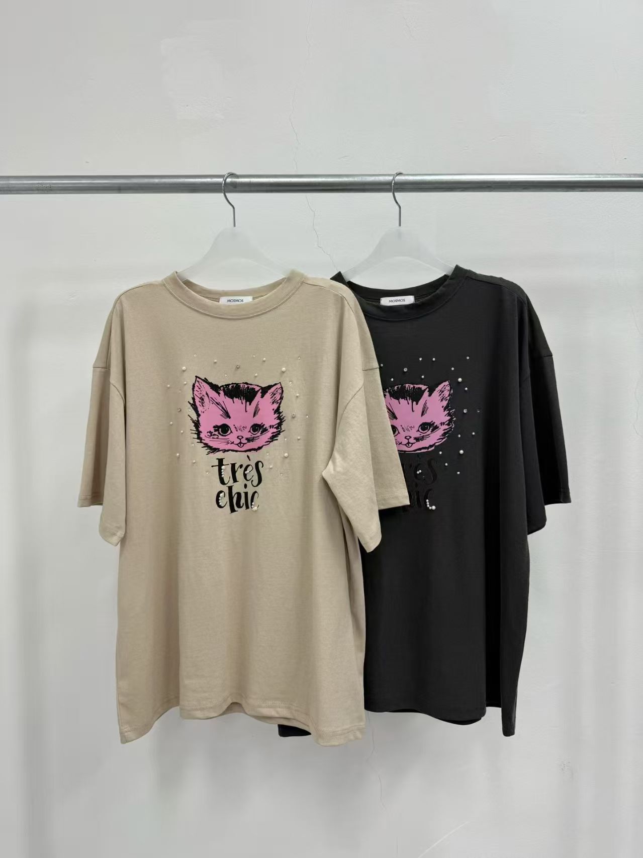 MS5401 粉紅猫咪珍珠Tee *特價* (優惠碼同充值購物金不適用)