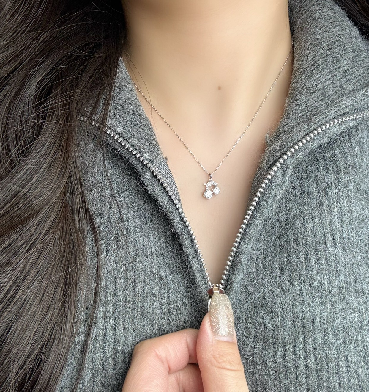 🍒｜心動櫻桃閃耀鋯石純銀項鍊｜