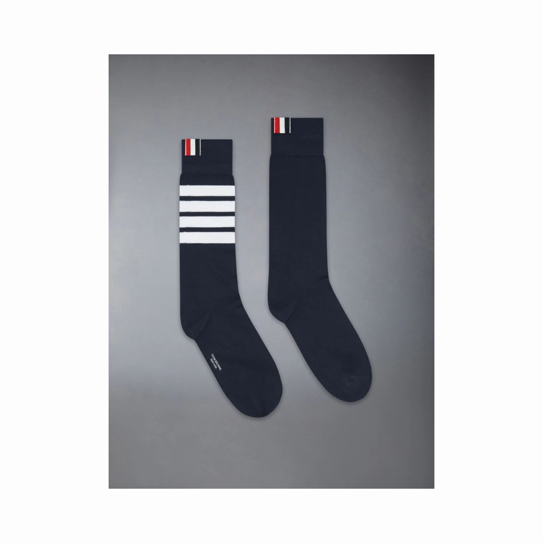 1FF0101-339 [THOM BROWNE] Cotton 4-Bar Mid Calf Sock Navy (SS26) #FAS020B 01690-415 (C-EU-E)