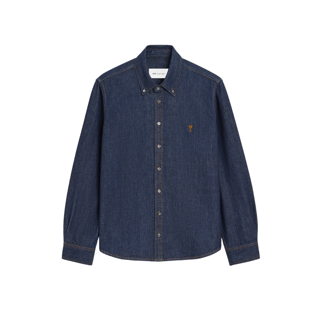 1FF0101-244 [AMI PARIS] Denim Cotton Ami De Coeur Shirt Blue (SS26) #USH786.DE0123.402 (C-EU-E)