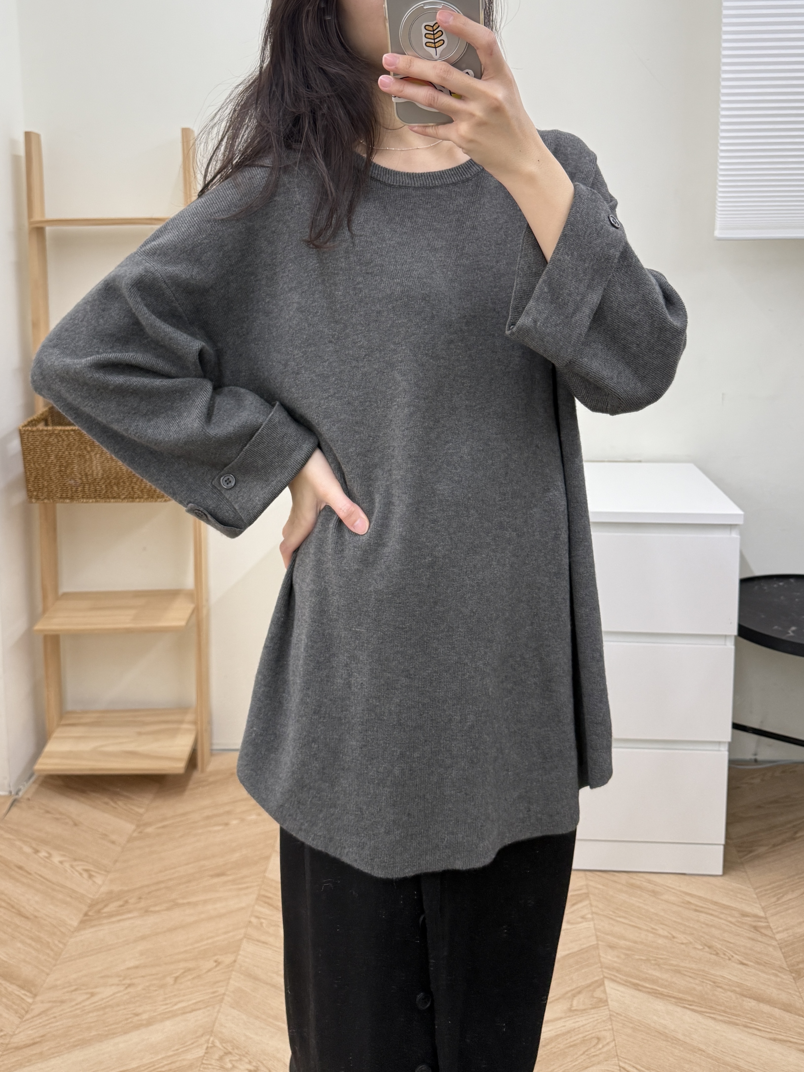 反折袖扣中長版毛衣*3色