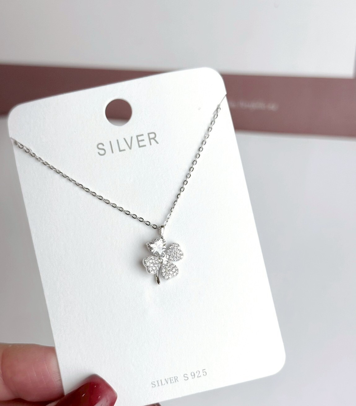 四葉幸運草鋯石純銀項鍊