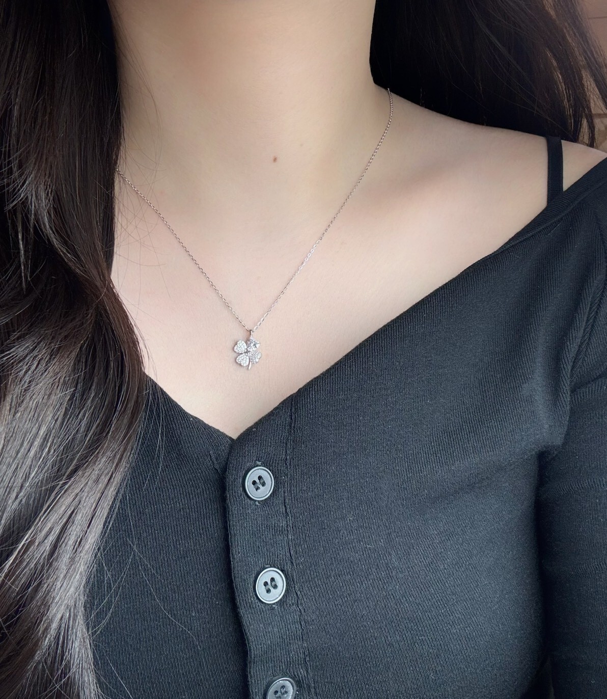 四葉幸運草鋯石純銀項鍊