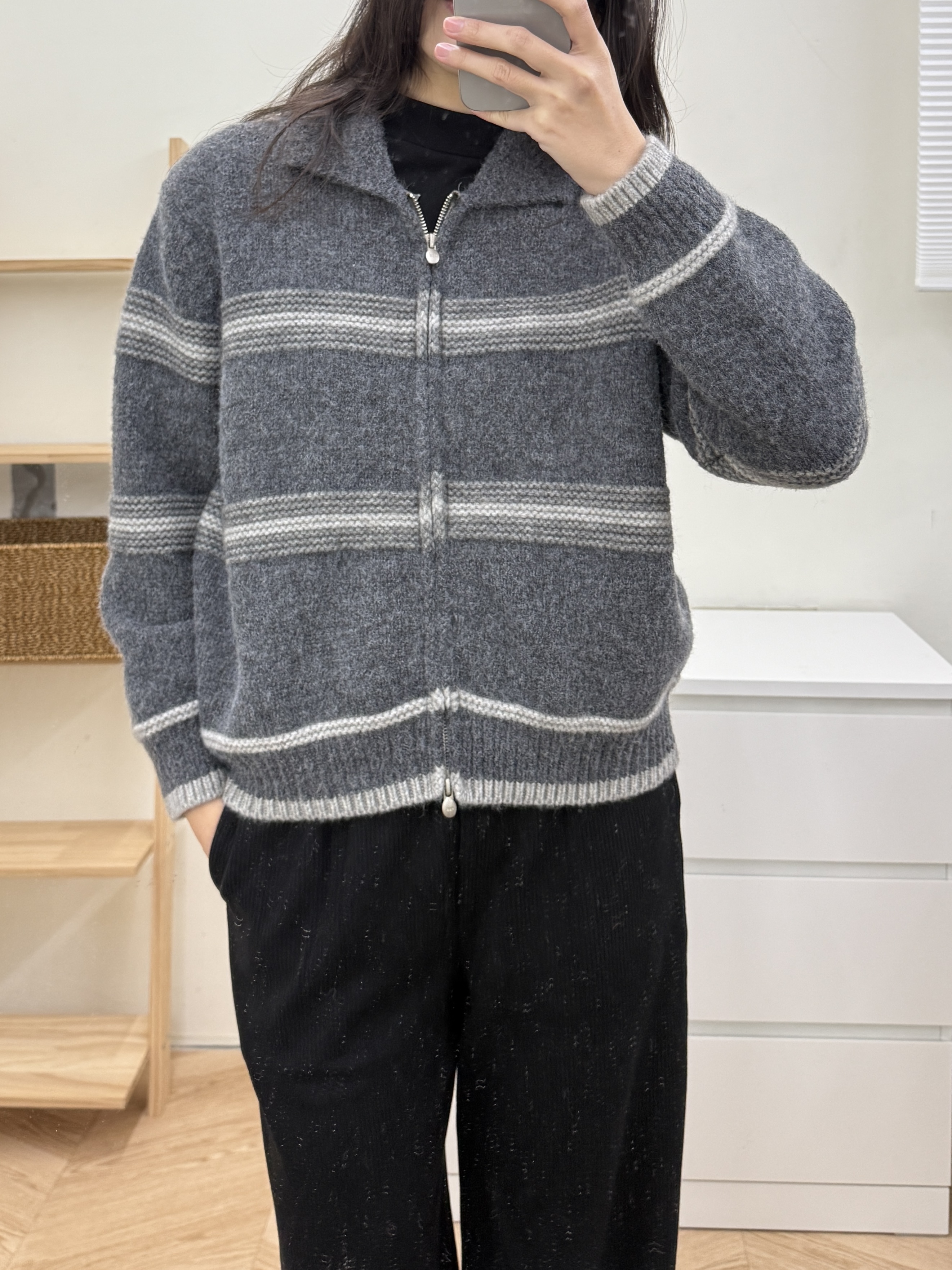 厚磅雙拉鏈條紋毛衣*2色