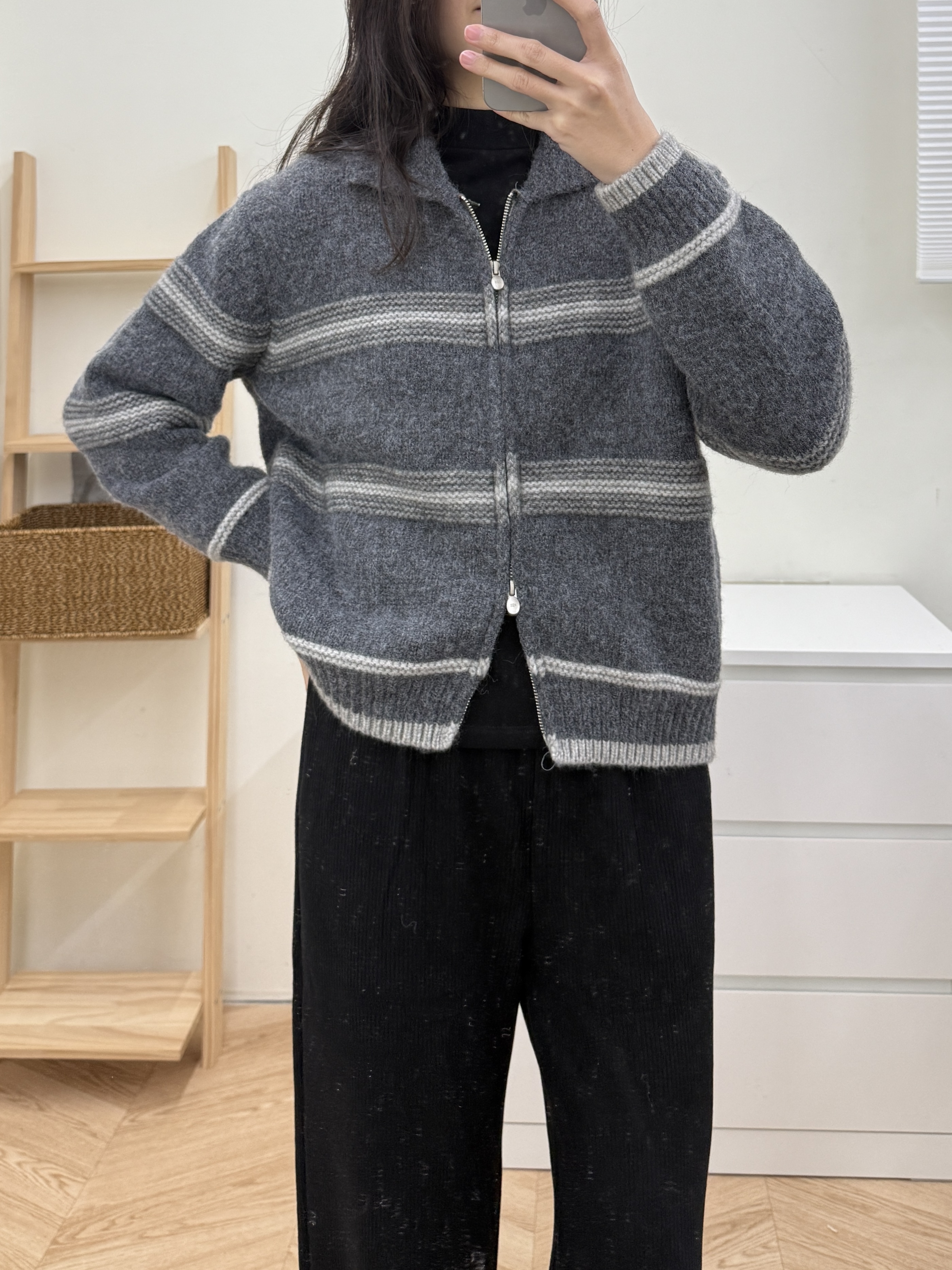 厚磅雙拉鏈條紋毛衣*2色