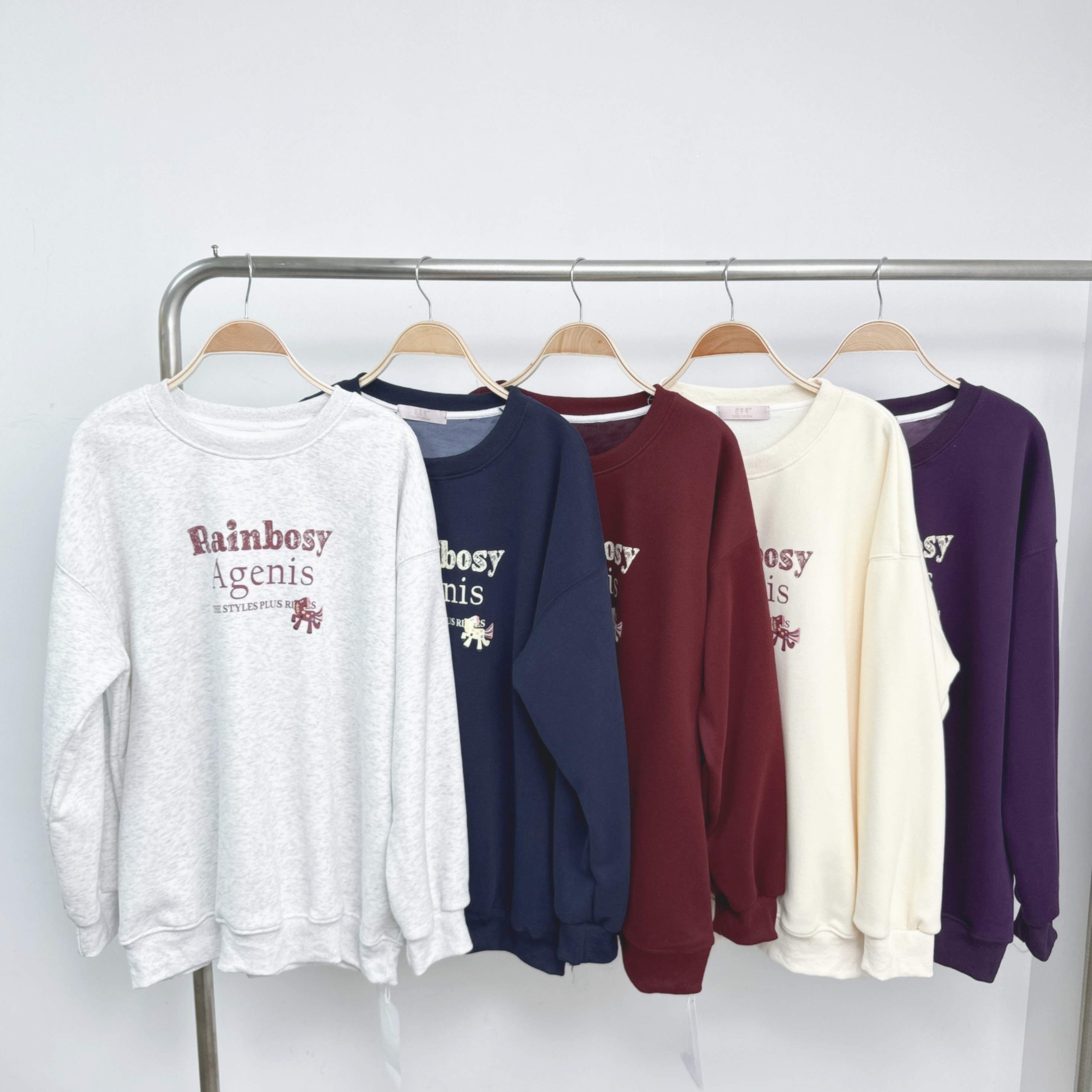 斜間字母小馬圖案滑絲絨底寬鬆版衛衣 (D26-D30)