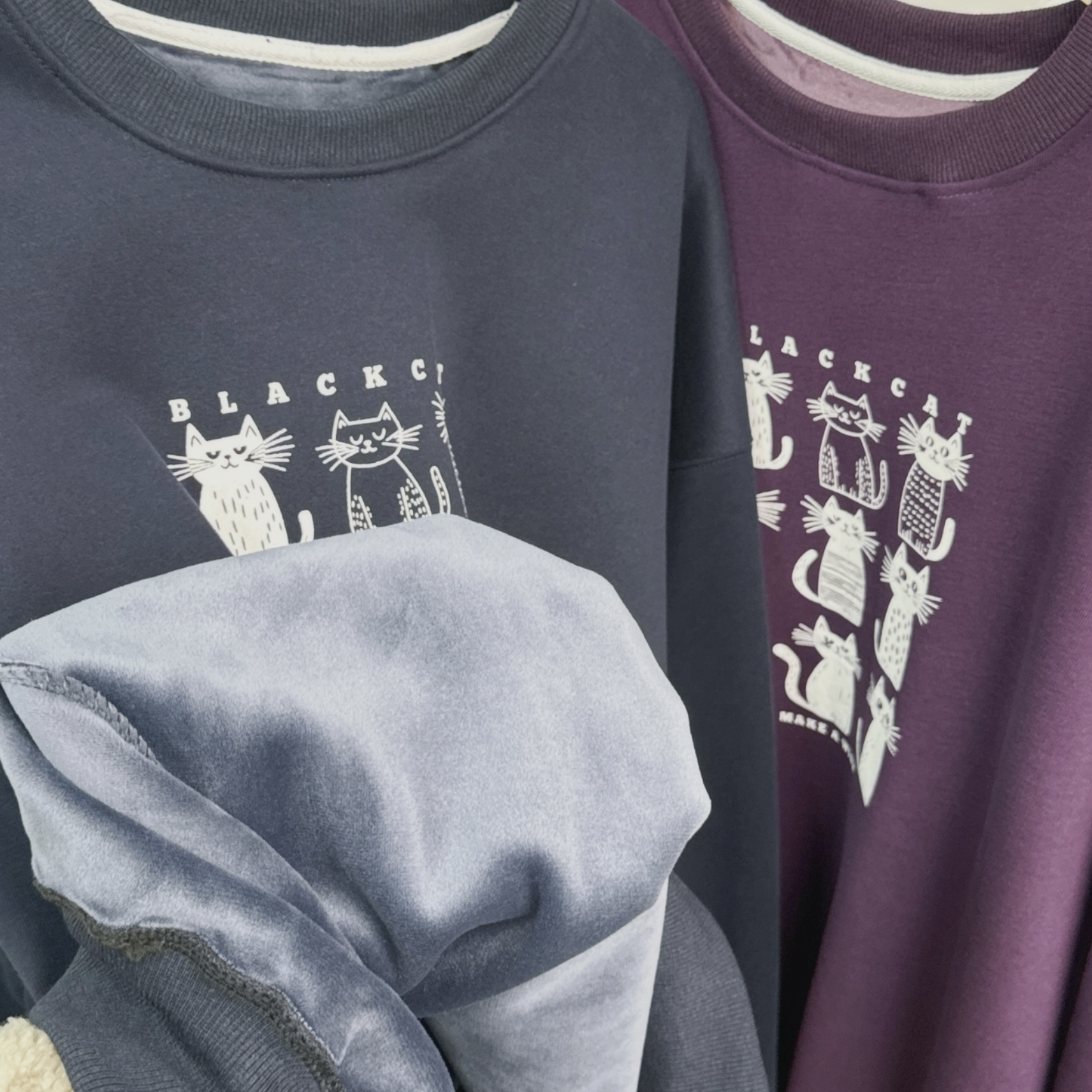 9隻貓咪燙圖滑絲絨底寬鬆版衛衣 (D21-D25)