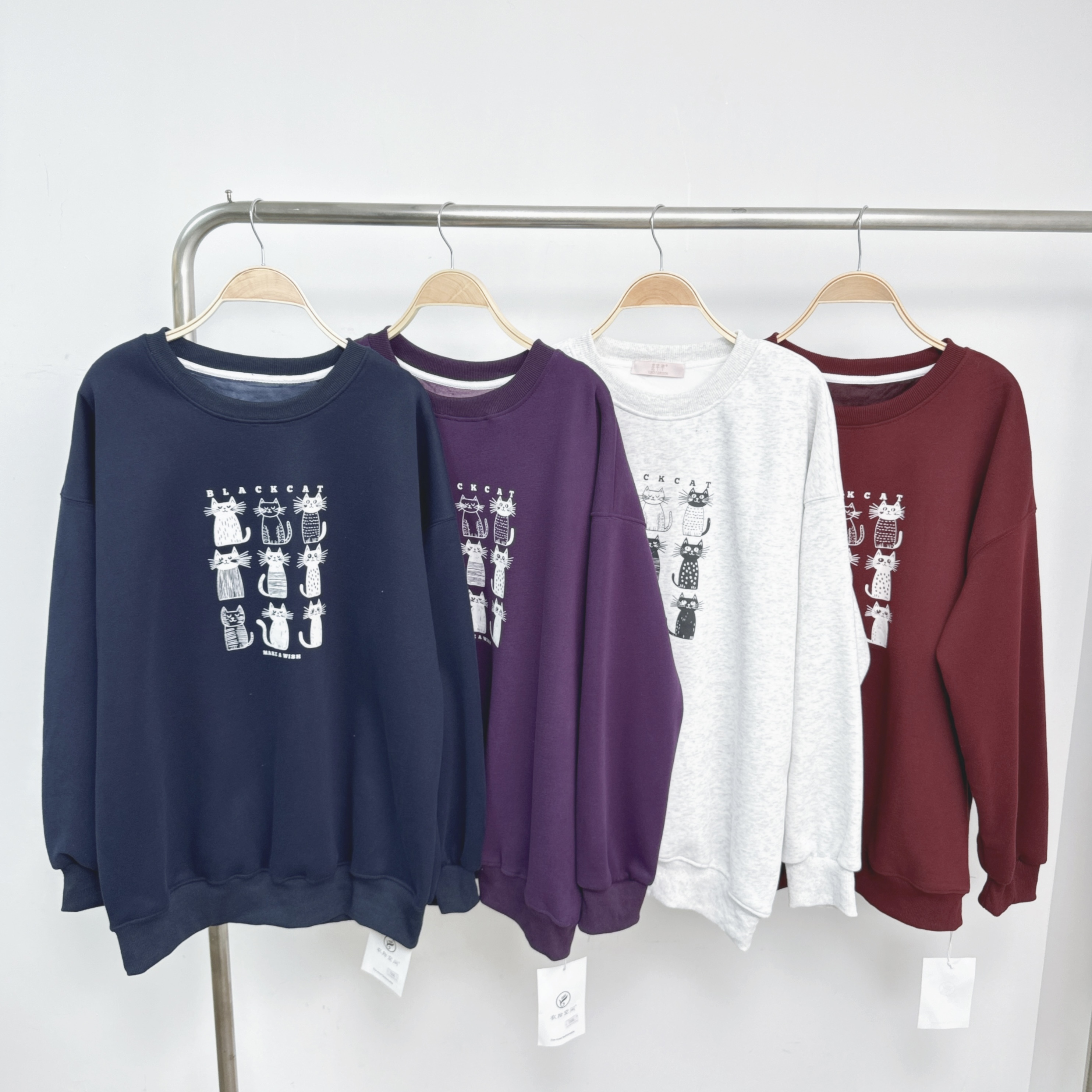 9隻貓咪燙圖滑絲絨底寬鬆版衛衣 (D21-D25)