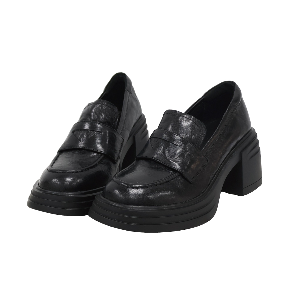 現貨 黑35 36 39 棕36 素面厚底粗跟小皮鞋 -2色