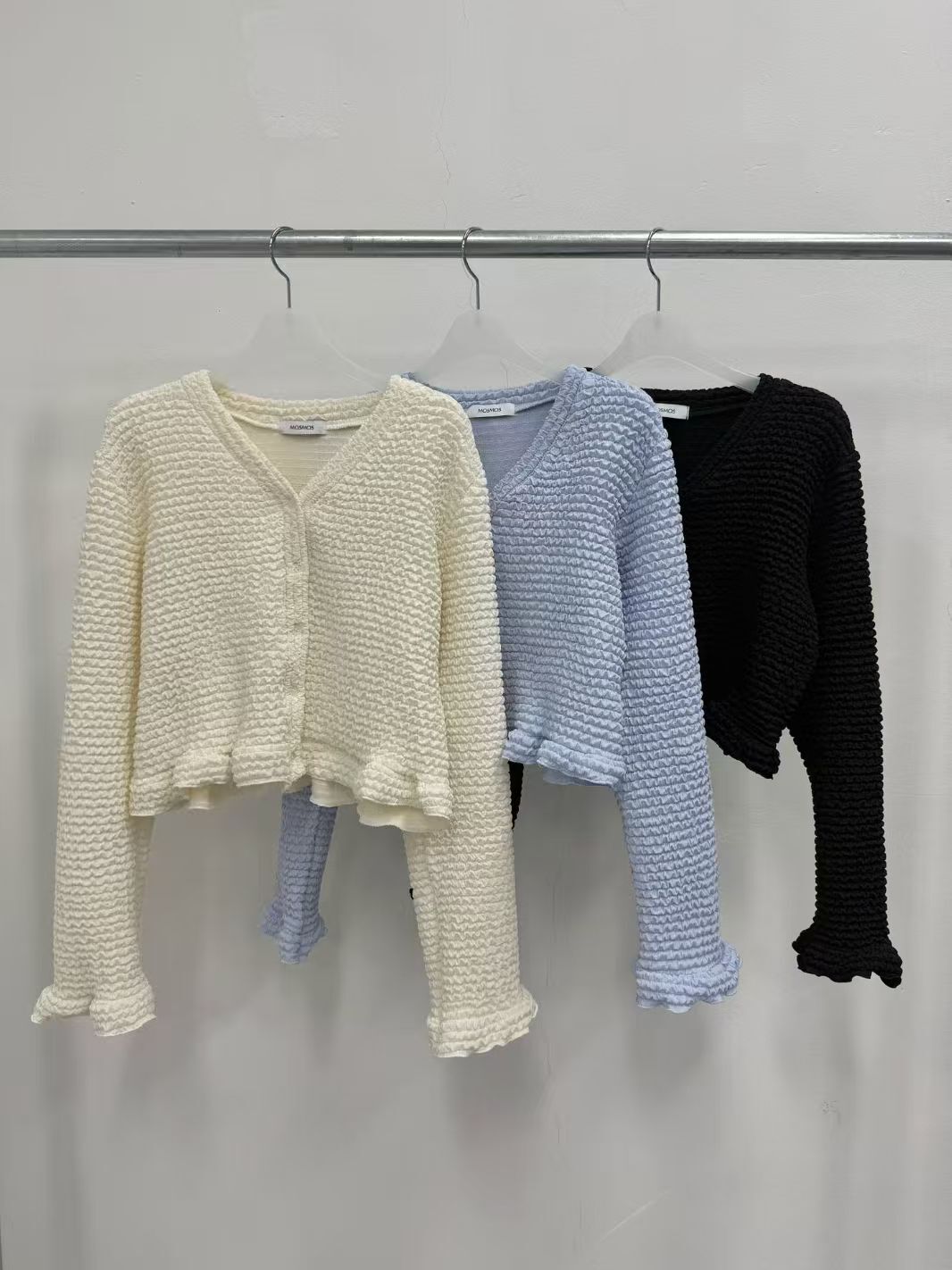 MS5405 泡泡紗短版荷葉邊開胸衫