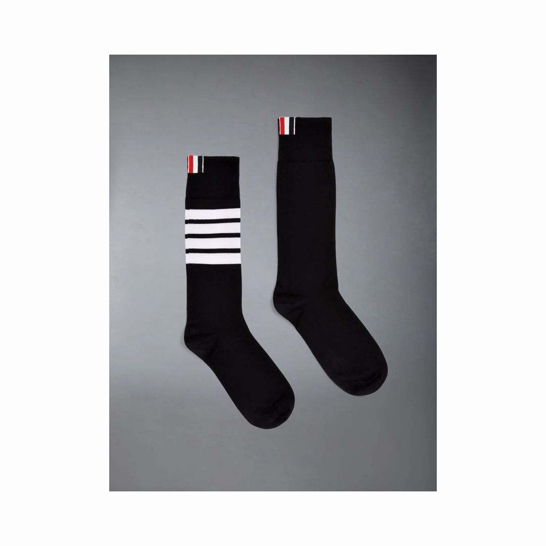 1FF0101-340 [THOM BROWNE] Cotton 4-Bar Mid Calf Sock Black (SS26) #FAS020B 01690-001 (C-EU-E)