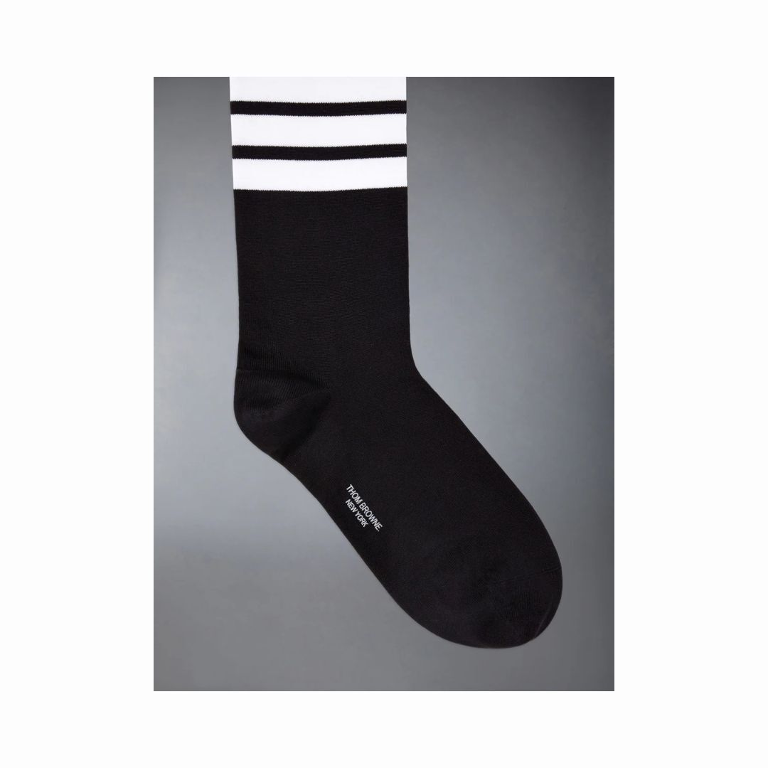 1FF0101-340 [THOM BROWNE] Cotton 4-Bar Mid Calf Sock Black (SS26) #FAS020B 01690-001 (C-EU-E)