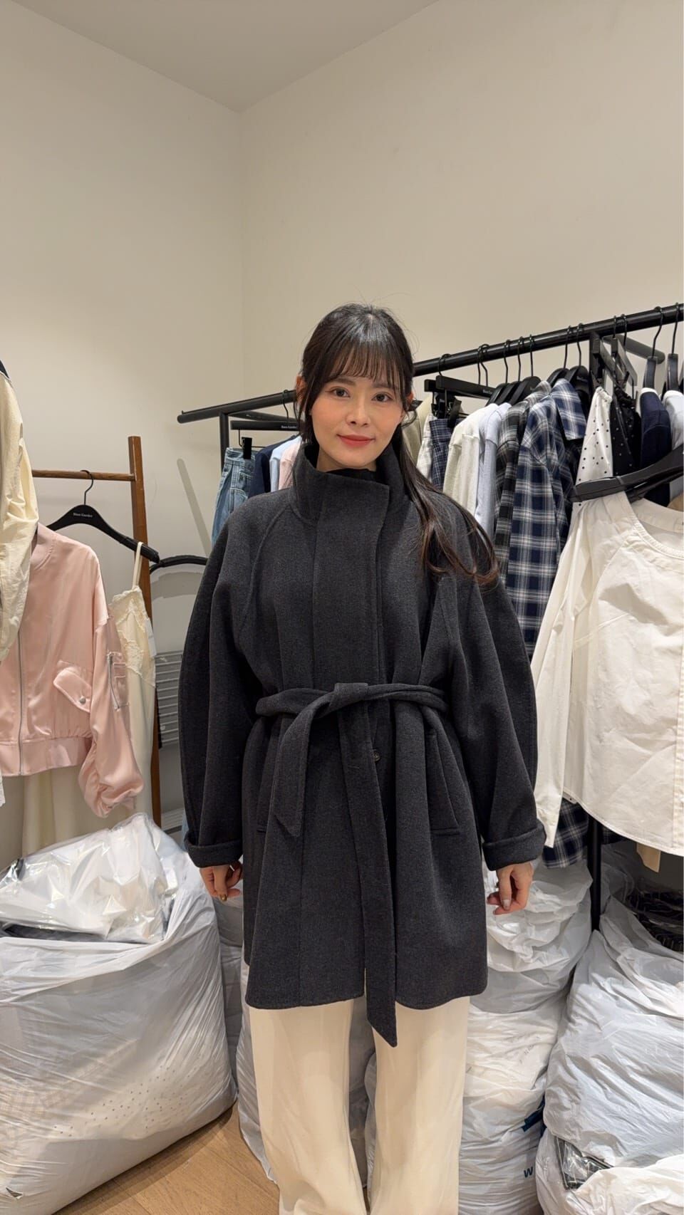 BG5304 高領韓系女主綁帶長外套 *特價* (優惠碼同充值購物金不適用)