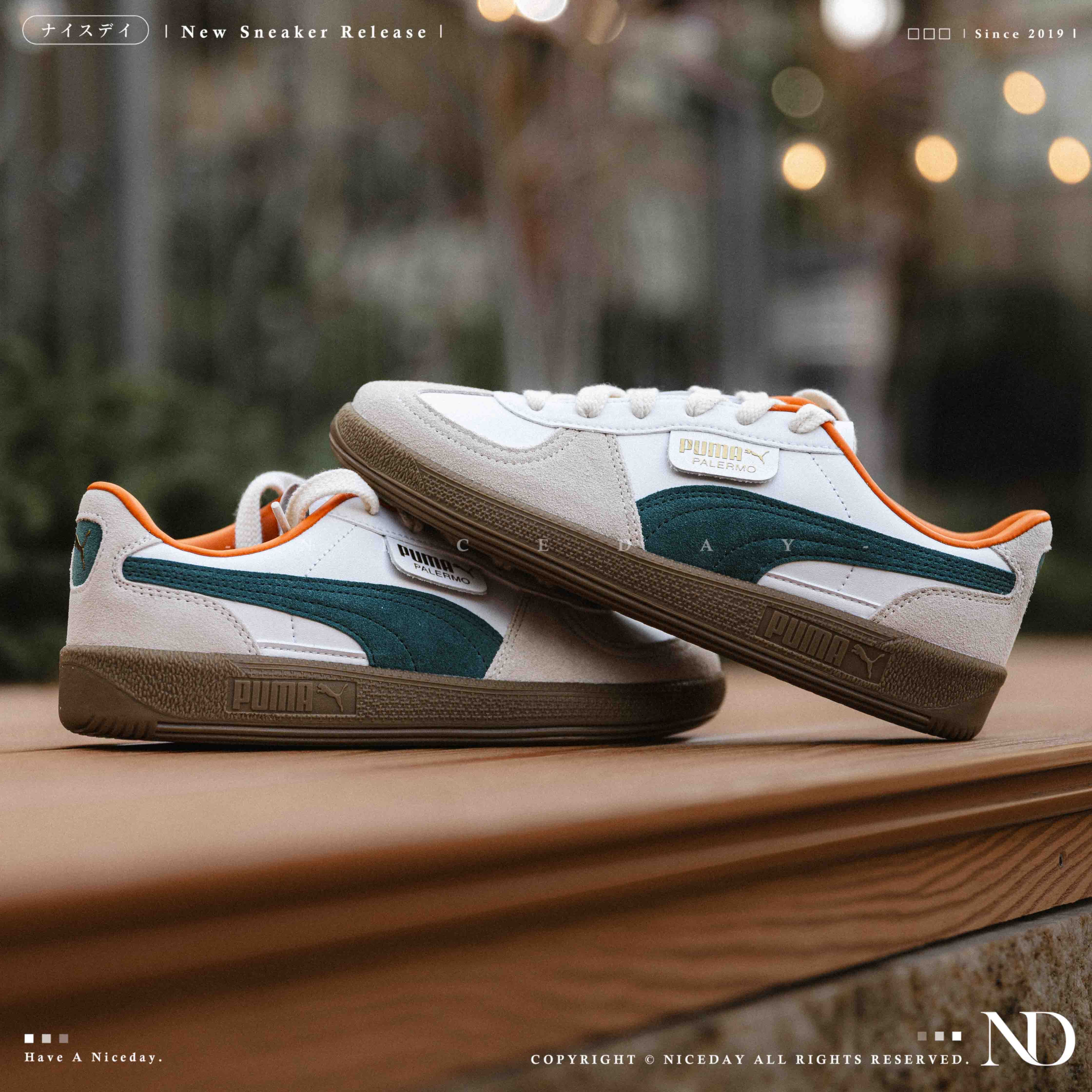 NICEDAY 現貨 PUMA Palermo Lth 白綠 綠 膠底 麂皮 復古 德訓鞋 396464-26