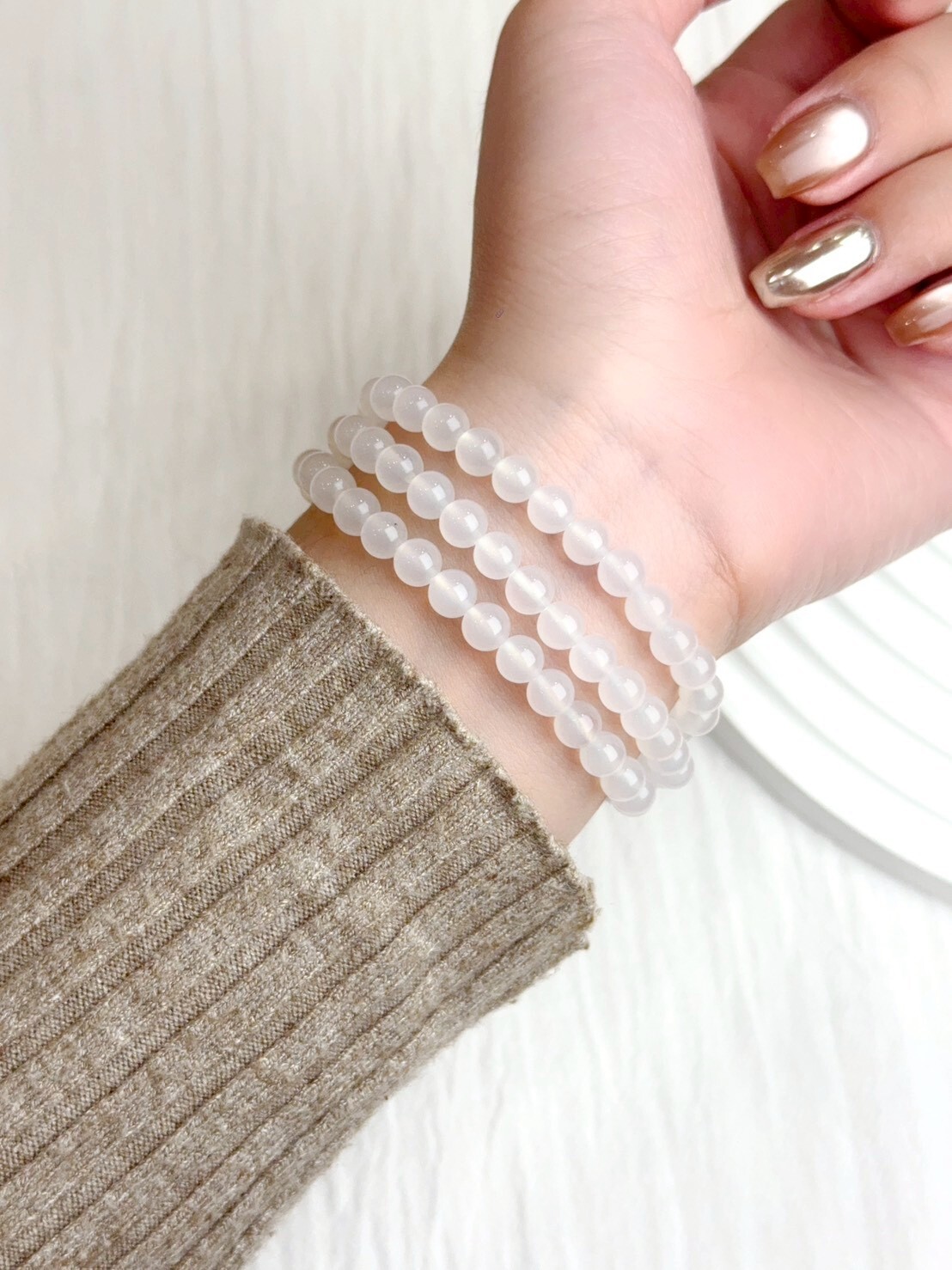 白瑪瑙三圈手鍊