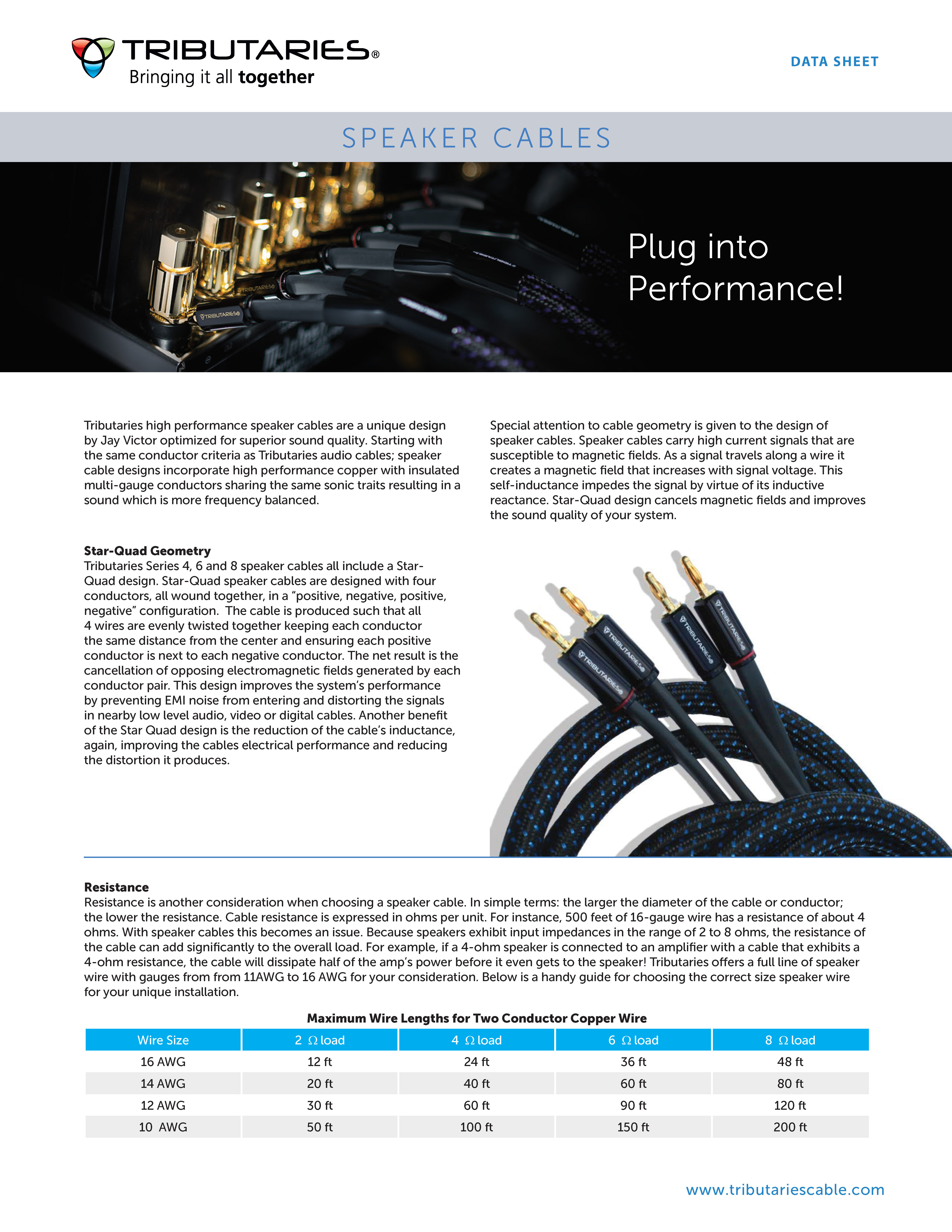 Tributaries 8BW MKII Bi-Wire Speaker Cables Sales Sheet 1