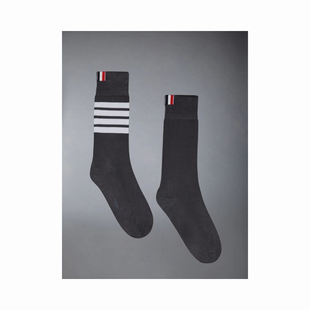 1FF0101-341 [THOM BROWNE] Cotton 4-Bar Mid Calf Sock Dark Grey (SS26) #FAS020B 01690-025 (C-EU-E)