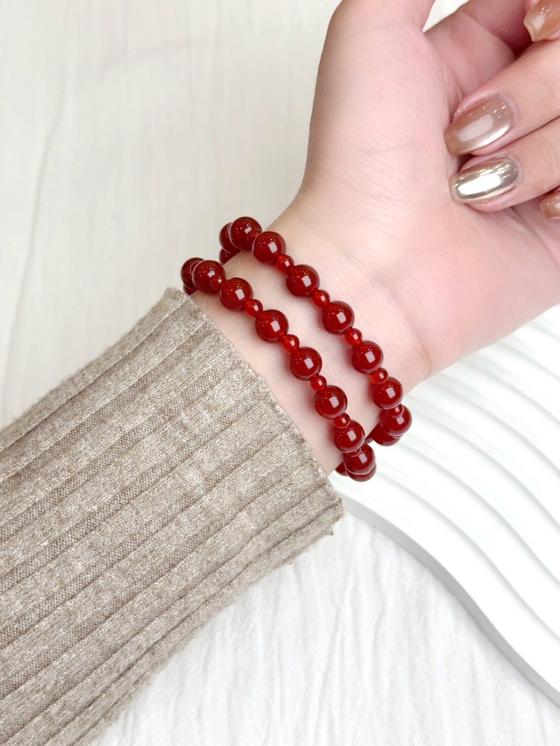 紅瑪瑙雙圈手鍊