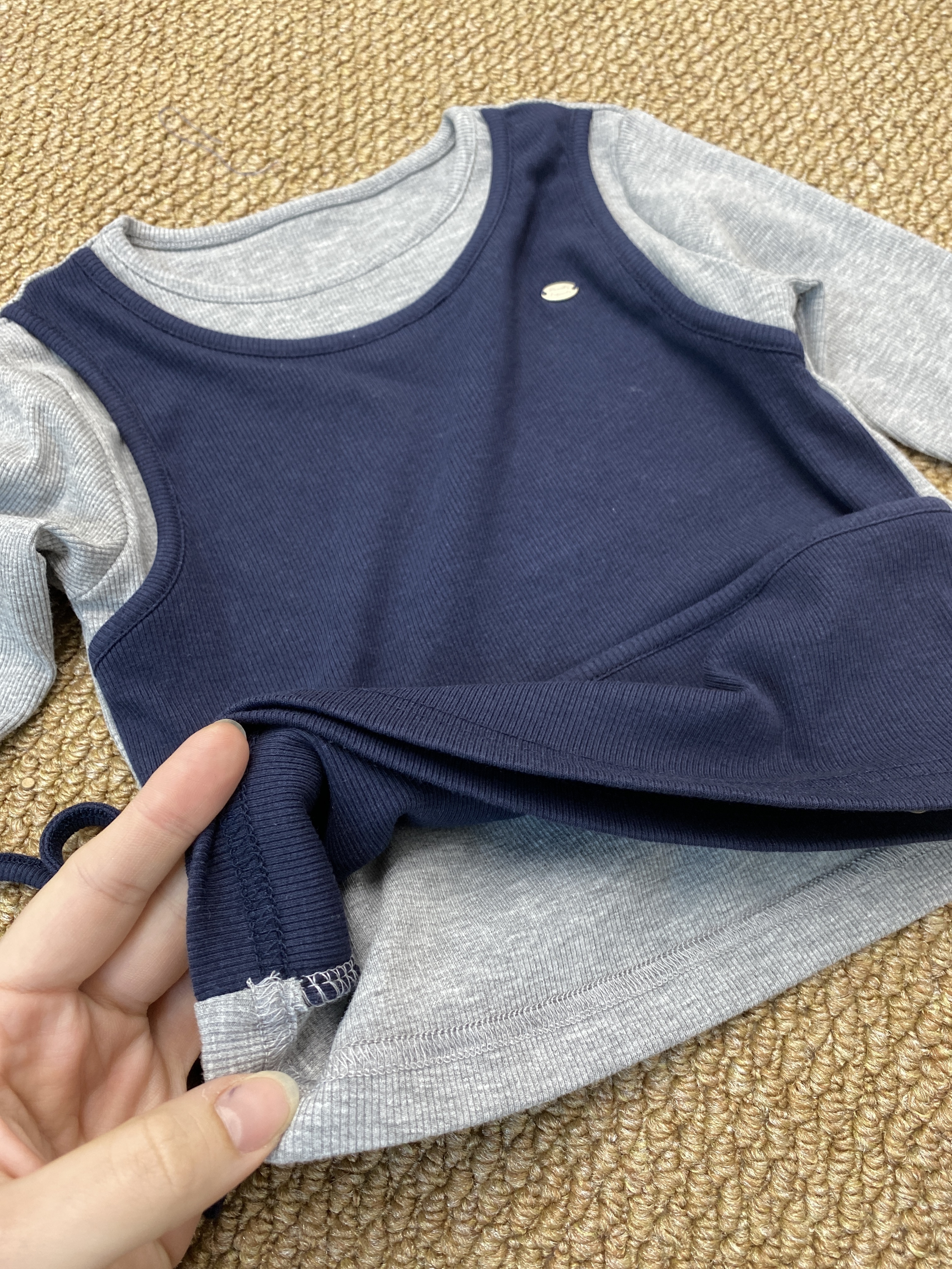 A04170假兩件式側綁帶上衣