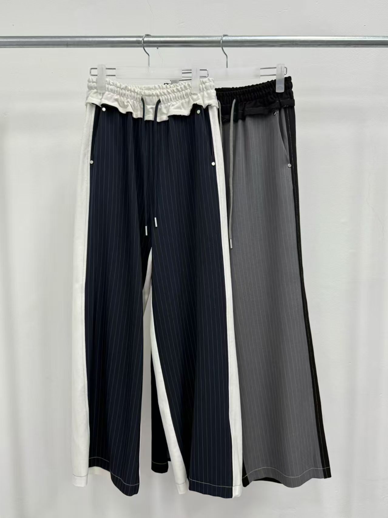 MS5414 顯瘦拼色條紋抽繩長褲