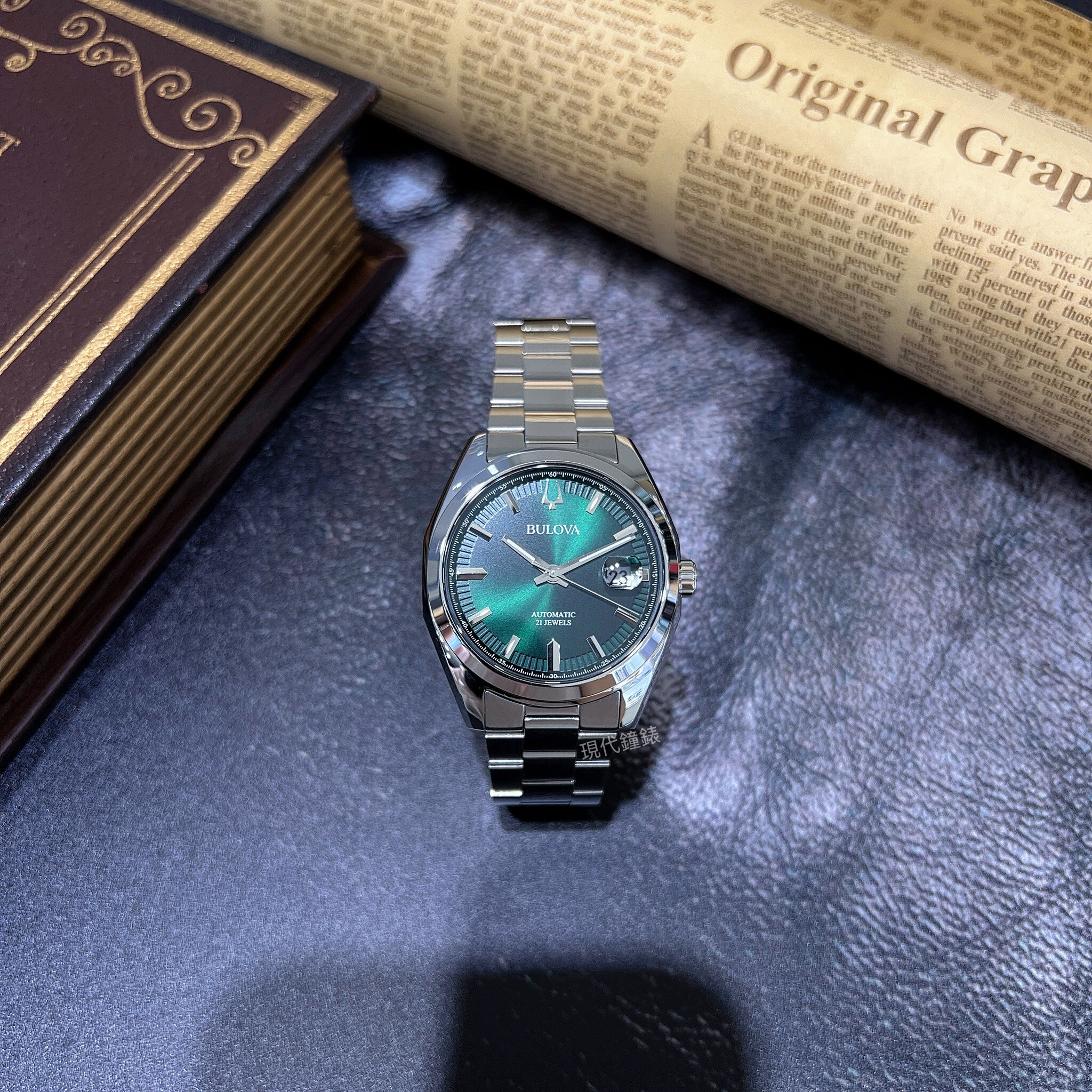 【BULOVA 寶路華】綠面自動機械腕錶96B429 39mm 現代鐘錶