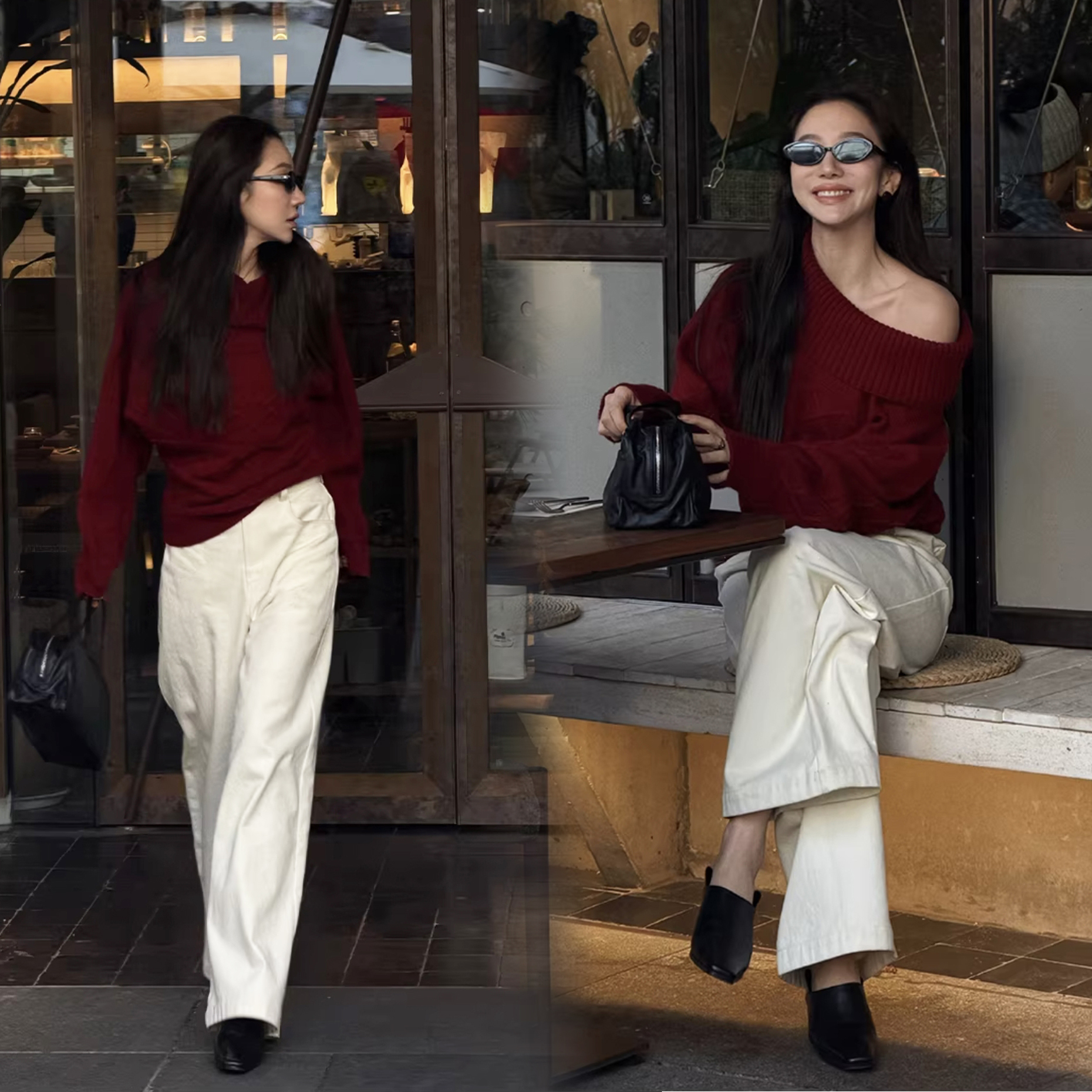 雲朵白顯瘦俐落感直筒牛仔褲-S-L  (Elegant & Love)