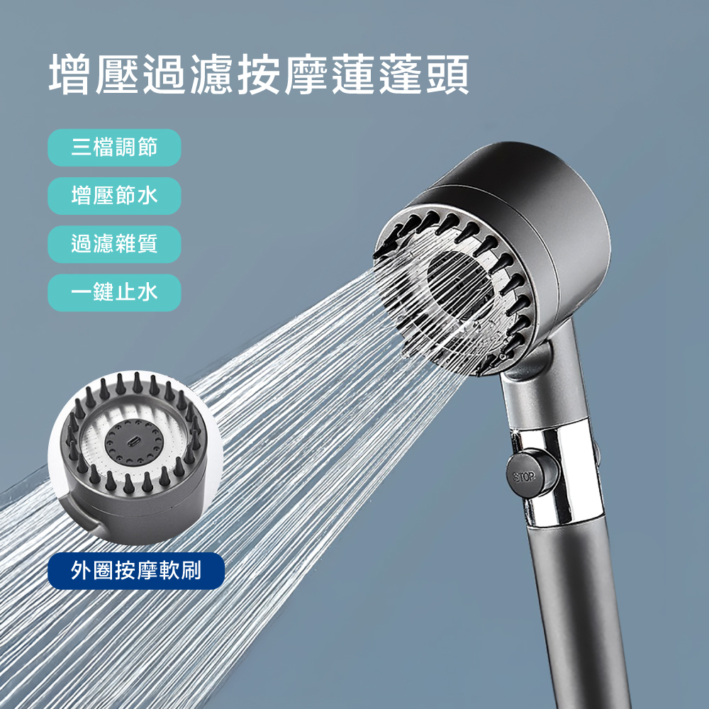 增壓蓮蓬頭 過濾按壓式蓮蓬頭 三段調節蓮蓬頭 一鍵止水 除氯 頭皮按摩 pp過濾棉
