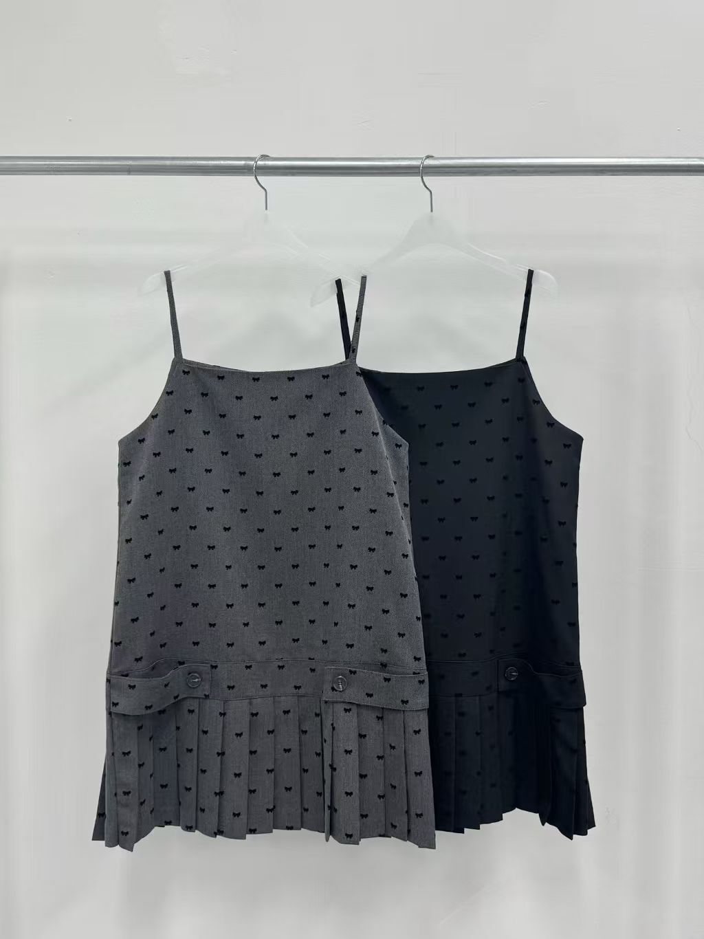 MS5421 蝴蝶結圖案百摺吊帶裙