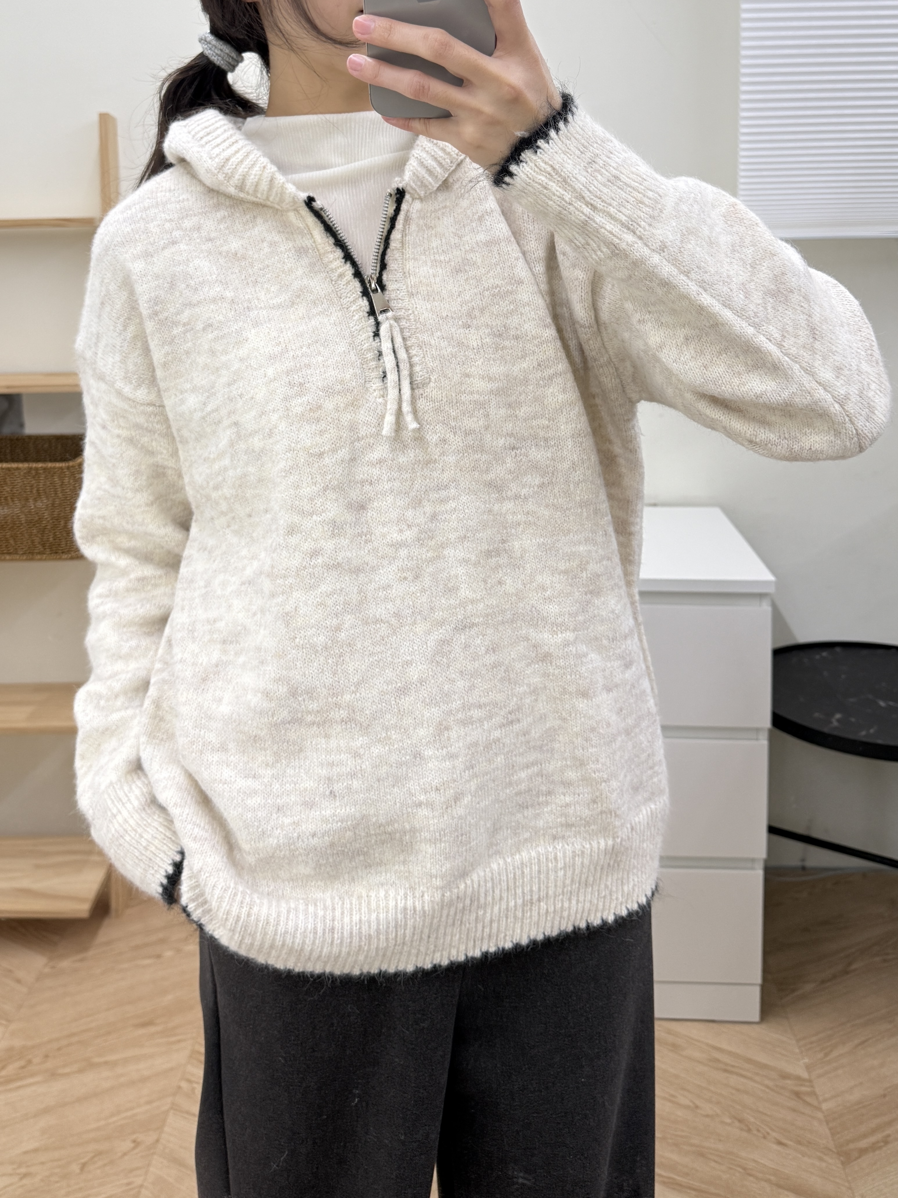 拉鍊撞色邊連帽毛衣*2色