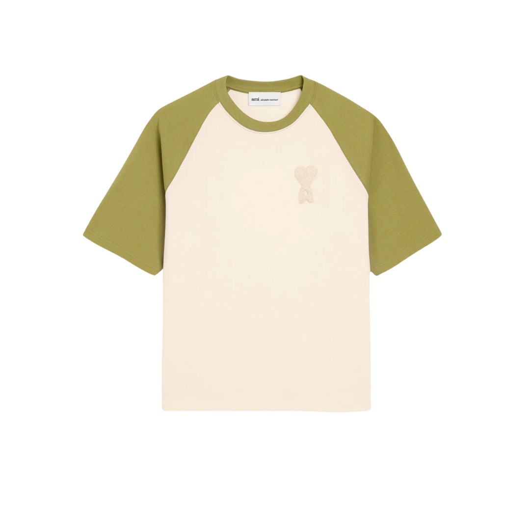 1FF0101-247 [AMI PARIS] Cotton Ami De Coeur Knitted Patch T-shirt White And Green (SS26) #UTS379.726.A041 (C-EU-E)