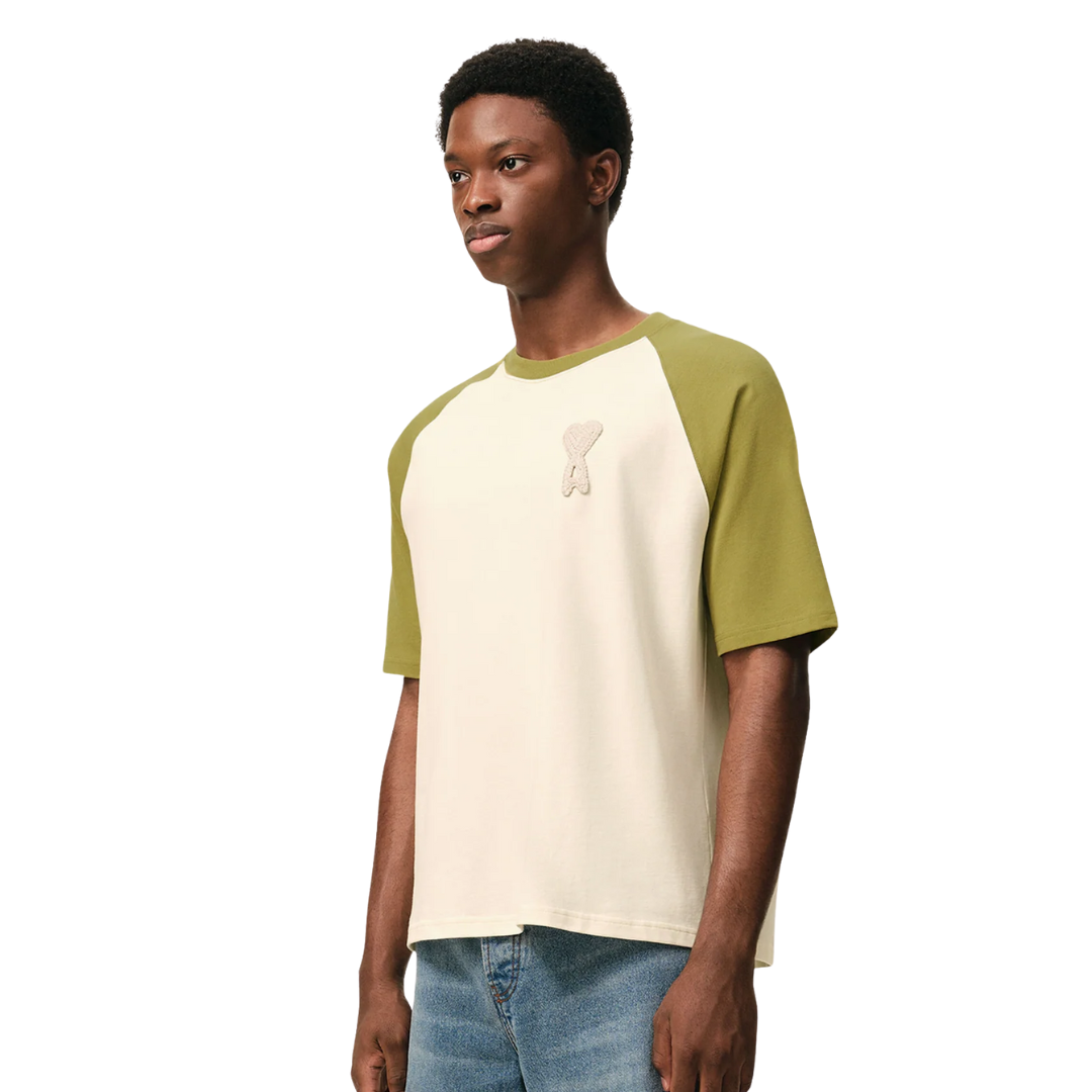 1FF0101-247 [AMI PARIS] Cotton Ami De Coeur Knitted Patch T-shirt White And Green (SS26) #UTS379.726.A041 (C-EU-E)