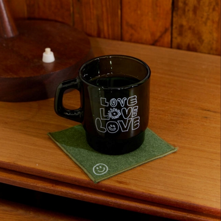 韓國 ooowl 塗鴉握把玻璃杯 綠色