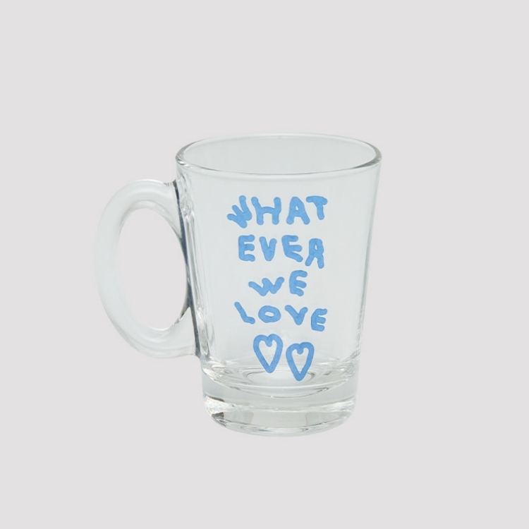 韓國 ooowl 塗鴉握把V型玻璃杯 WHATEVER WE LOVE