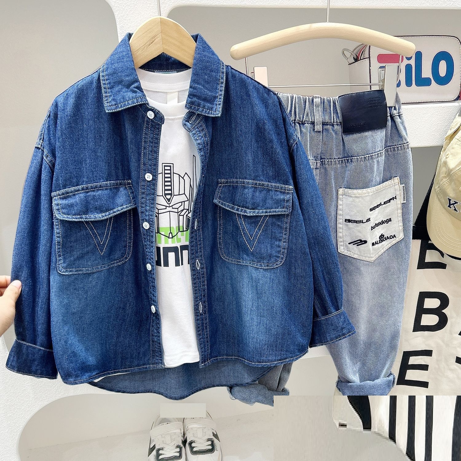 翻蓋雙口袋牛仔襯衫 100-150cm #CS2026121201