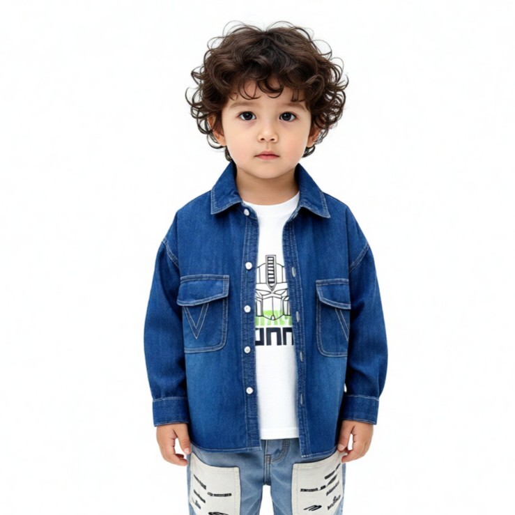 翻蓋雙口袋牛仔襯衫 100-150cm #CS2026121201