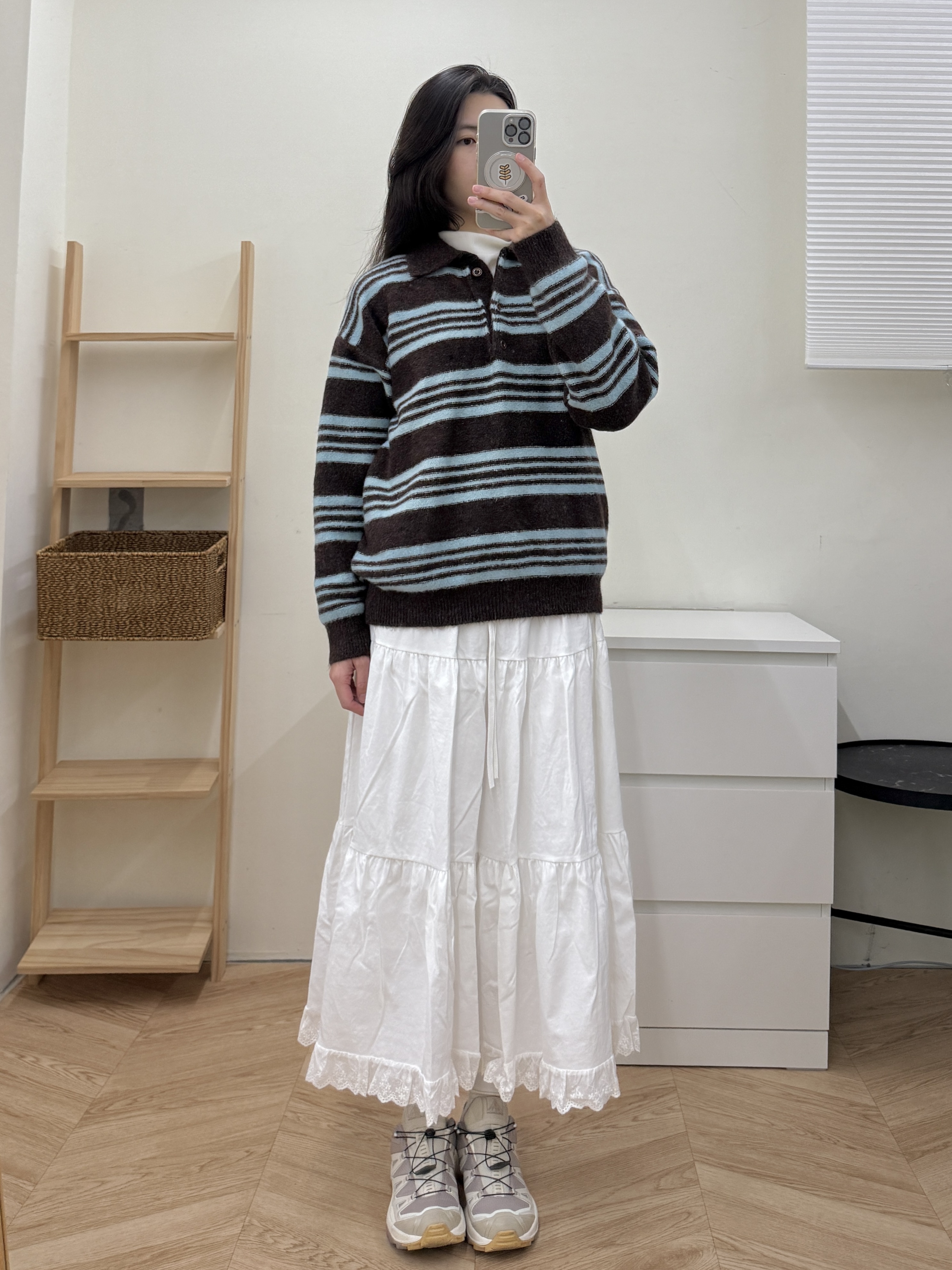 polo領條紋寬鬆毛衣