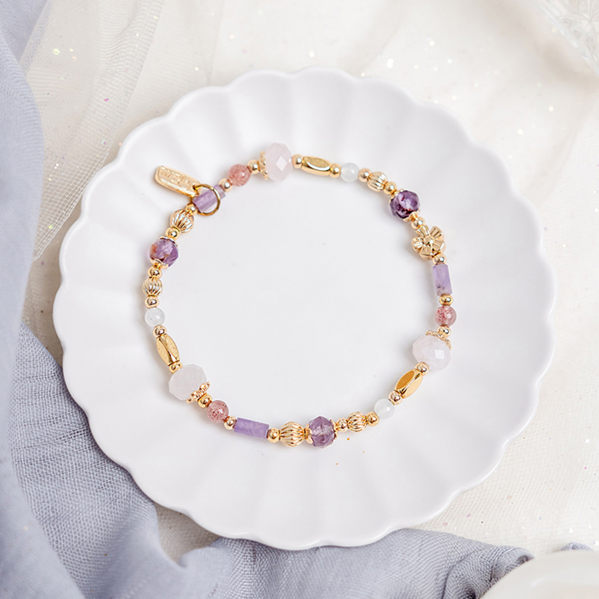 守護花 • 水瓶座 • 茶花 – 粉晶 – 手鍊