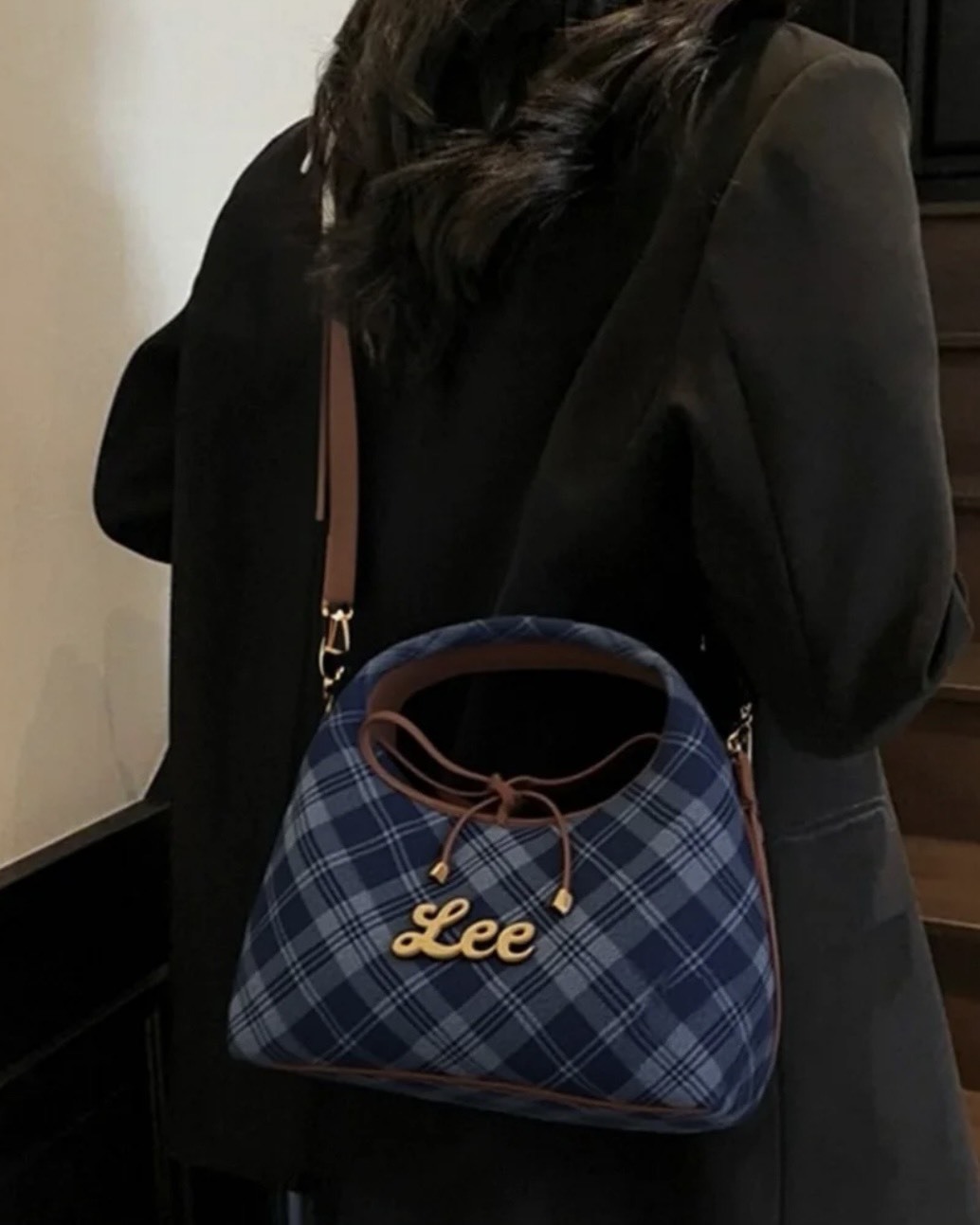 <超高級>LEE 美拉德 復古 蝴蝶結 英倫風 便當包 深藍