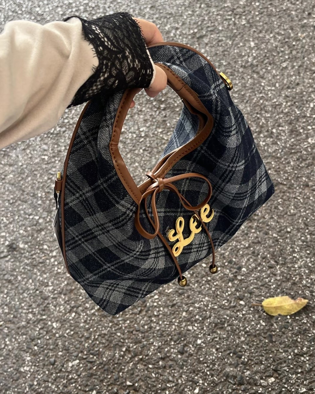 <超高級>LEE 美拉德 復古 蝴蝶結 英倫風 便當包 深藍