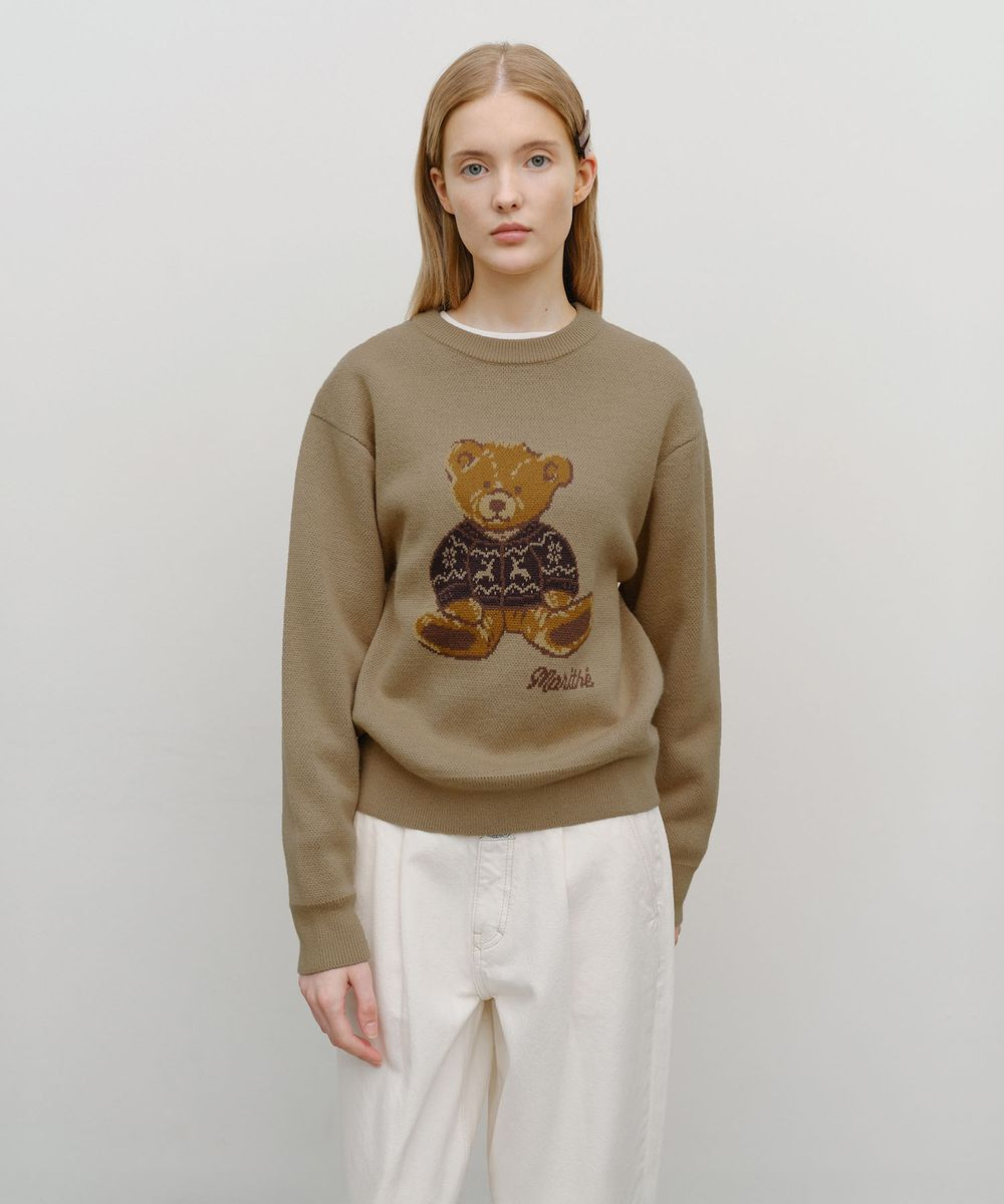 MARITHE FRANCOIS GIRBAUD Doodle Bear Knit Pullover(Beige)